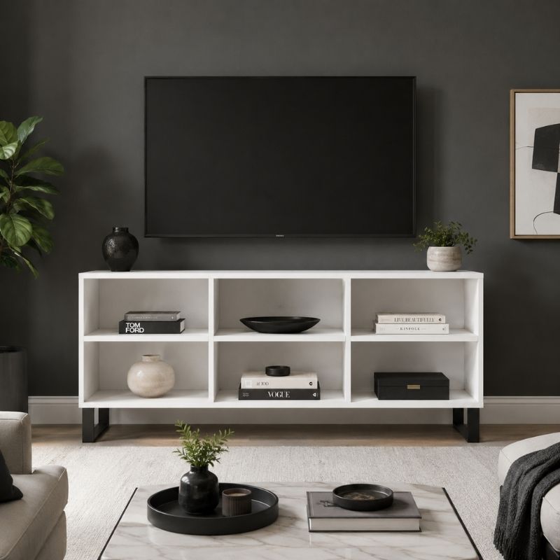 Petit Meuble TV Blanc et Bois - Tobias | Le Meuble qui Sublime Votre Salon