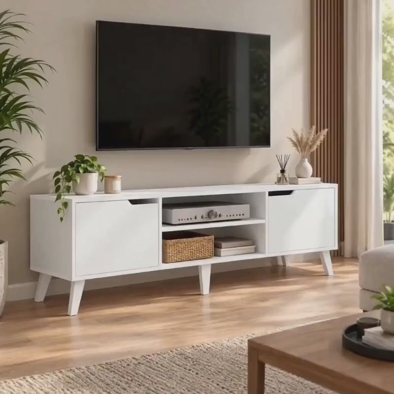 Meuble Télé Blanc - Leif | Style Mid-Century Chic